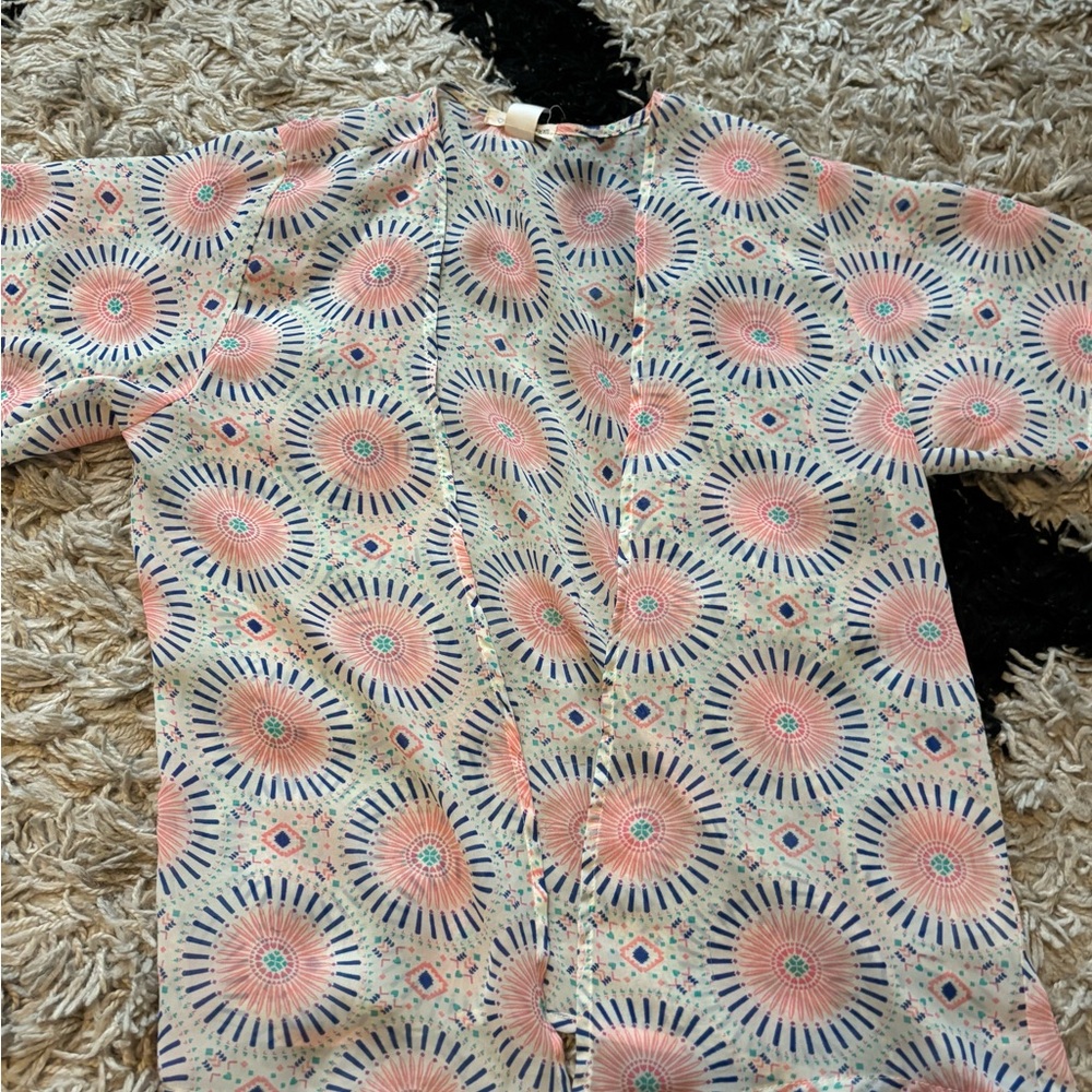 Sheer geometric print cover up